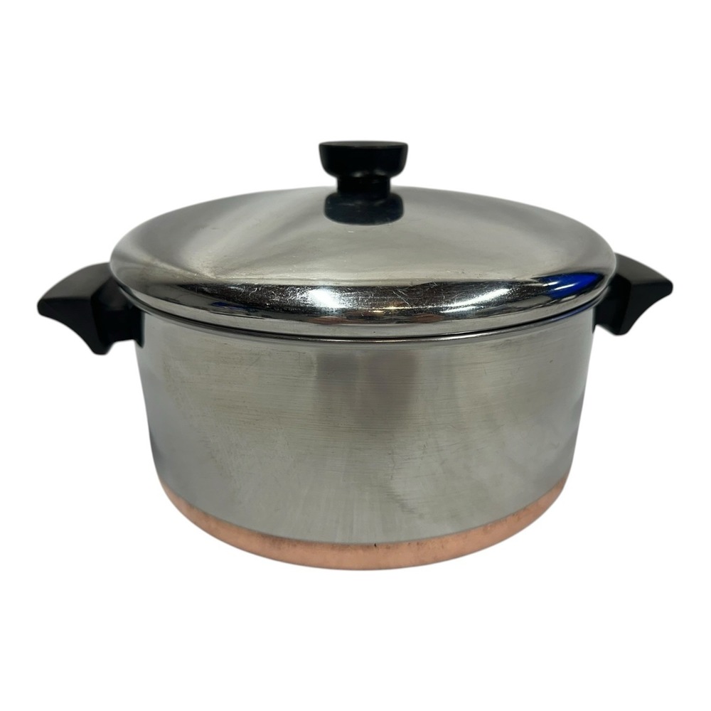REVERE WARE 4 1/2 QT Copper Clad Bottom 4.5 Qt Stock POT Pan/Lid Cookware